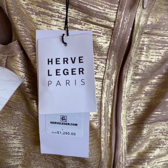 Herve Leger gold shimmer criss cross foil bodycon bandage dress XS NWT - Picture 9 of 13